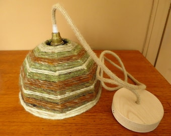 Wool pendant chandelier, vintage, green, brown and white, 1970s