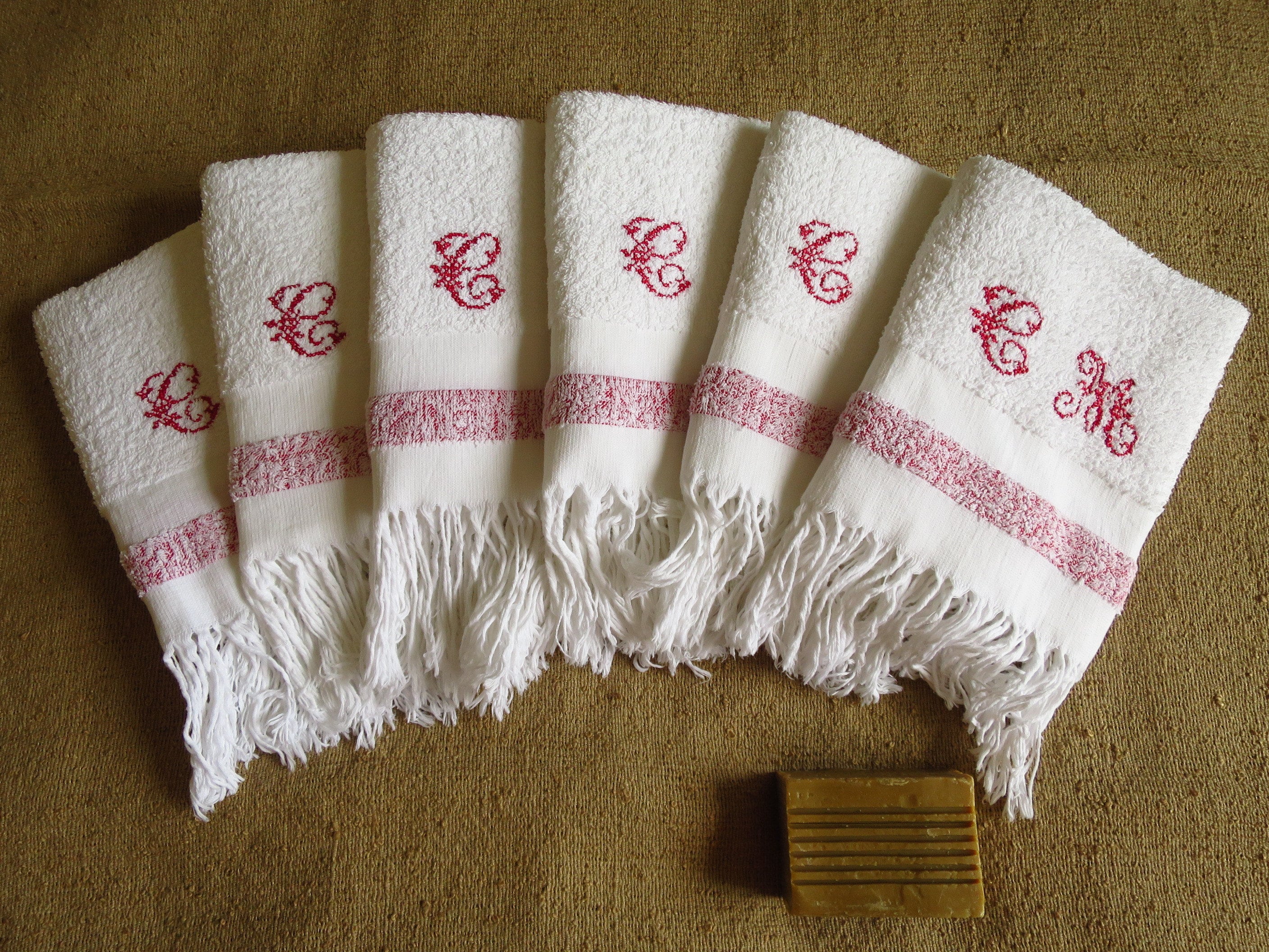 Hand Towel or Old Face in Cotton Honeycomb 1900 Embroidered Cm