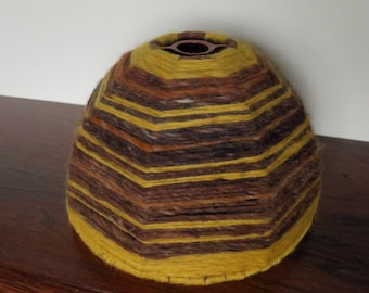 Lampshade, wool pendant chandelier, vintage, yellow and brown, 1970s