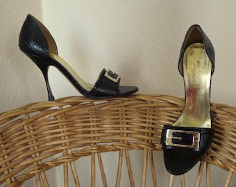 GUCCI black shoes, lizard, high heels, size 37.5 C