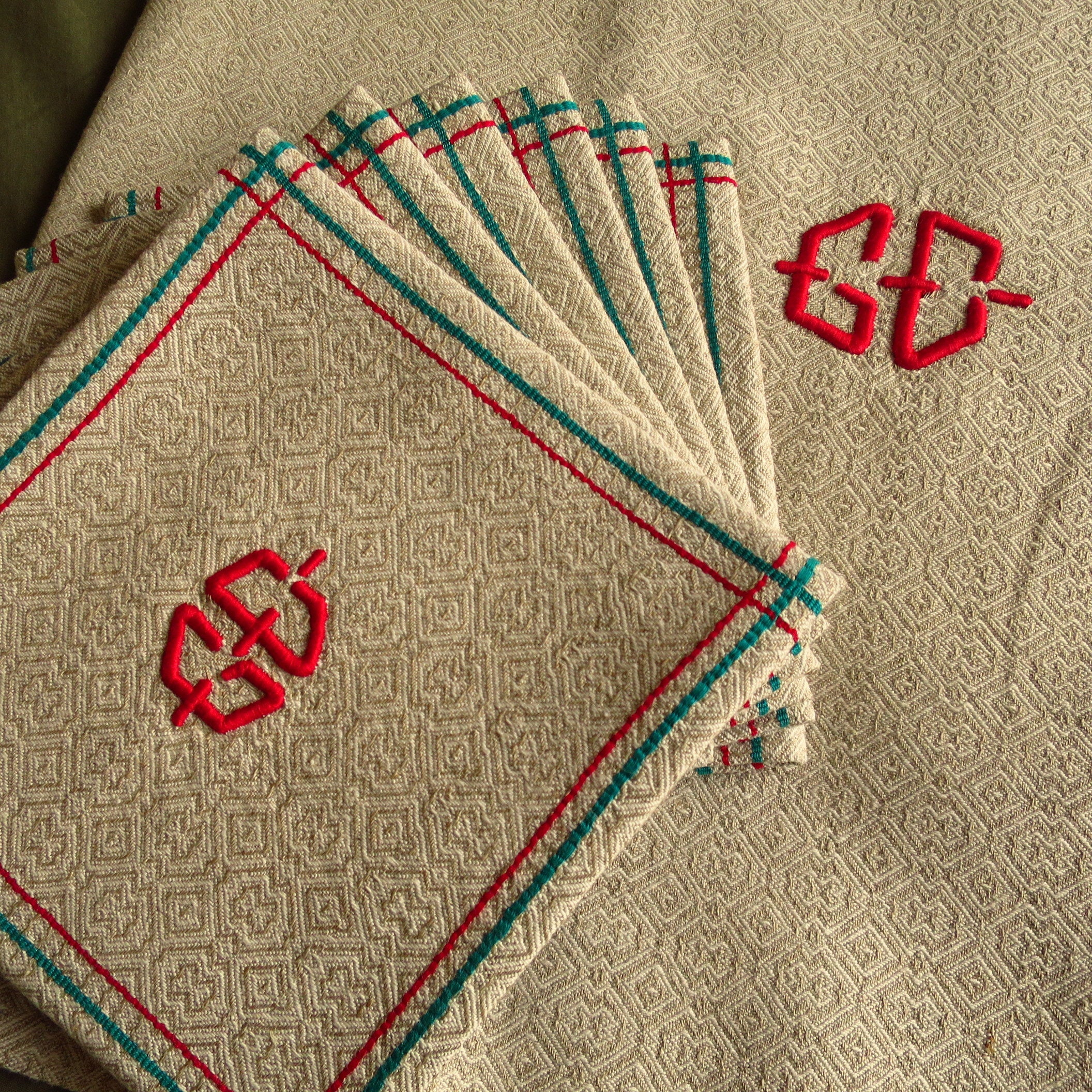 Tablecloth and 6 Assorted Basque Jacquard Napkins, Cotton, Vintage ...