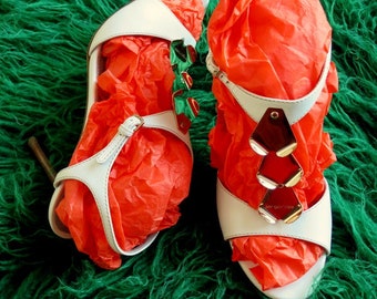 SERGIO ROSSI white sandals, size 38, heels, t strap