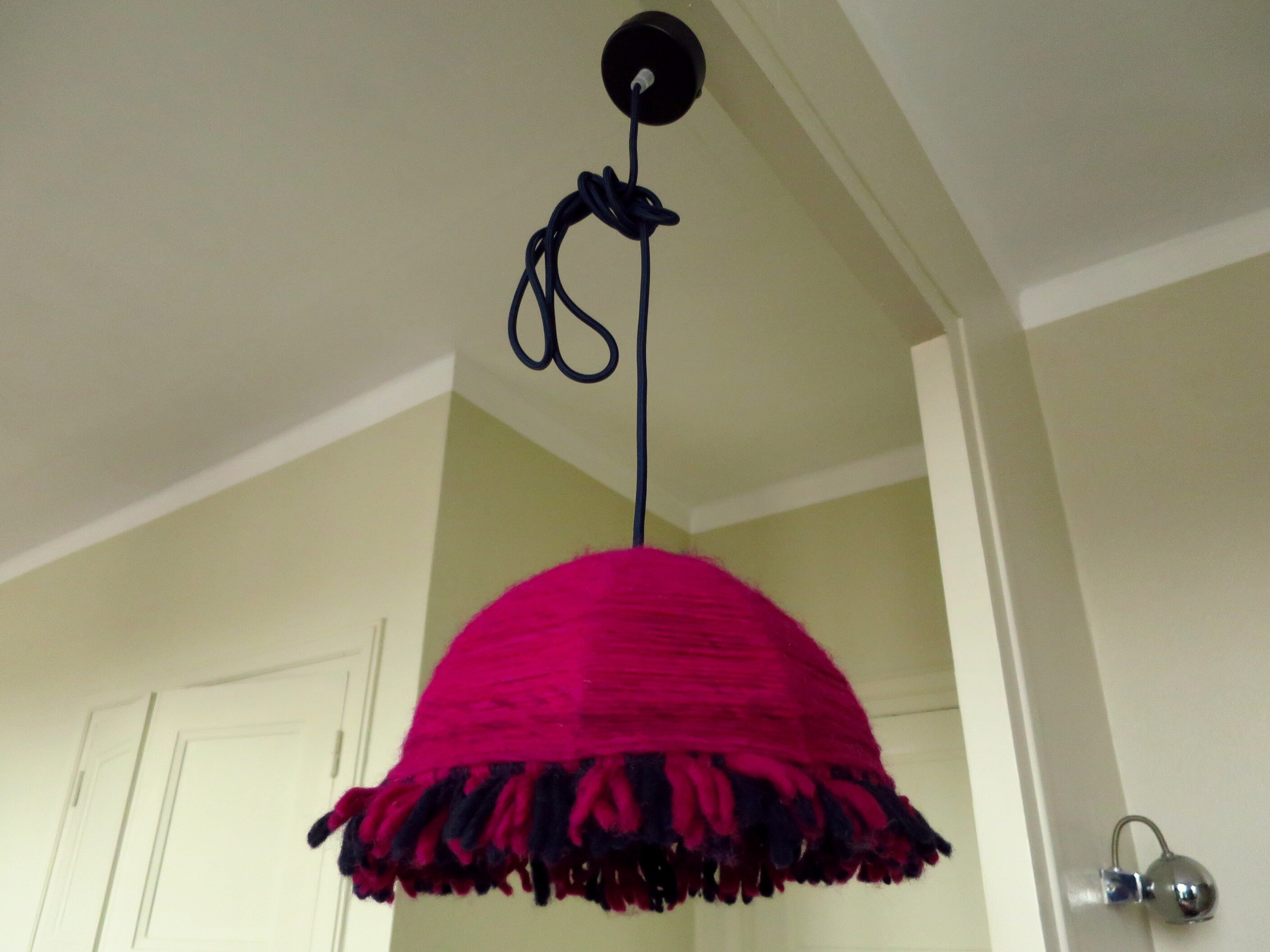 Wool pendant light, vintage, plum and navy blue, 1970s