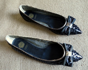 VICTOR&ROLF pointed black patent ballet flats, Italian size 38