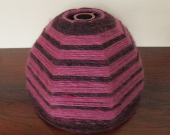 Lampshade, wool pendant chandelier, vintage, mauve and plum, 1970s