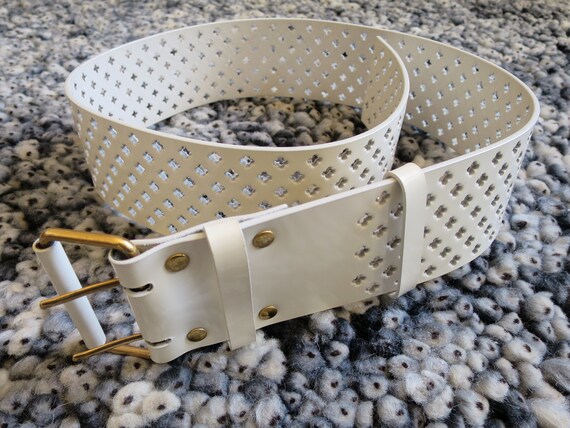 【中古】 Yves Saint Etsy - Leather Wide, White, Belt, Gauche Rive Laurent 小物