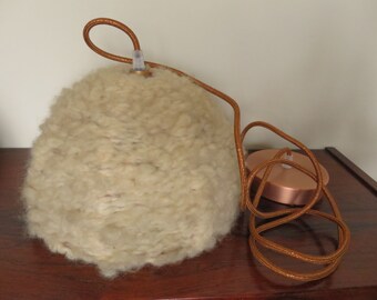 Chandelier, wool suspension, vintage, beige and gold, 1970s