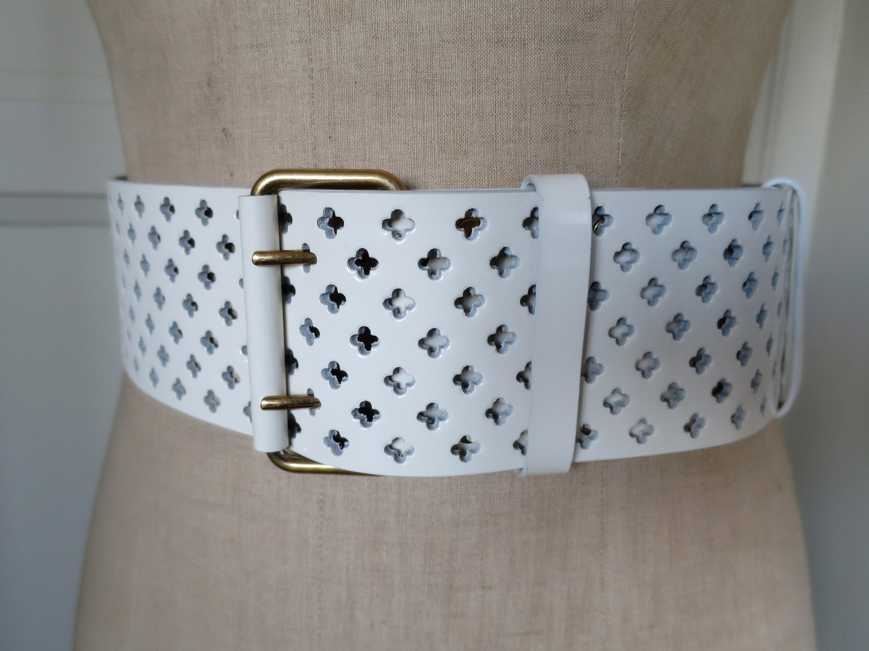 小物 YSL give gauche Leather belt Yves Saint Laurent Rive Gauche Belt, White, Wide, Leather - Etsy