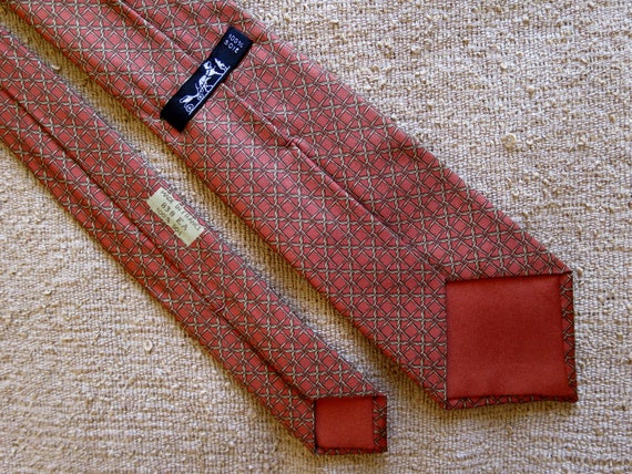 Hermès Paris red tie, vintage, blue and gray patt… - image 2