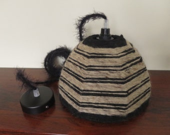 Wool pendant chandelier, vintage, white and black, 1970s
