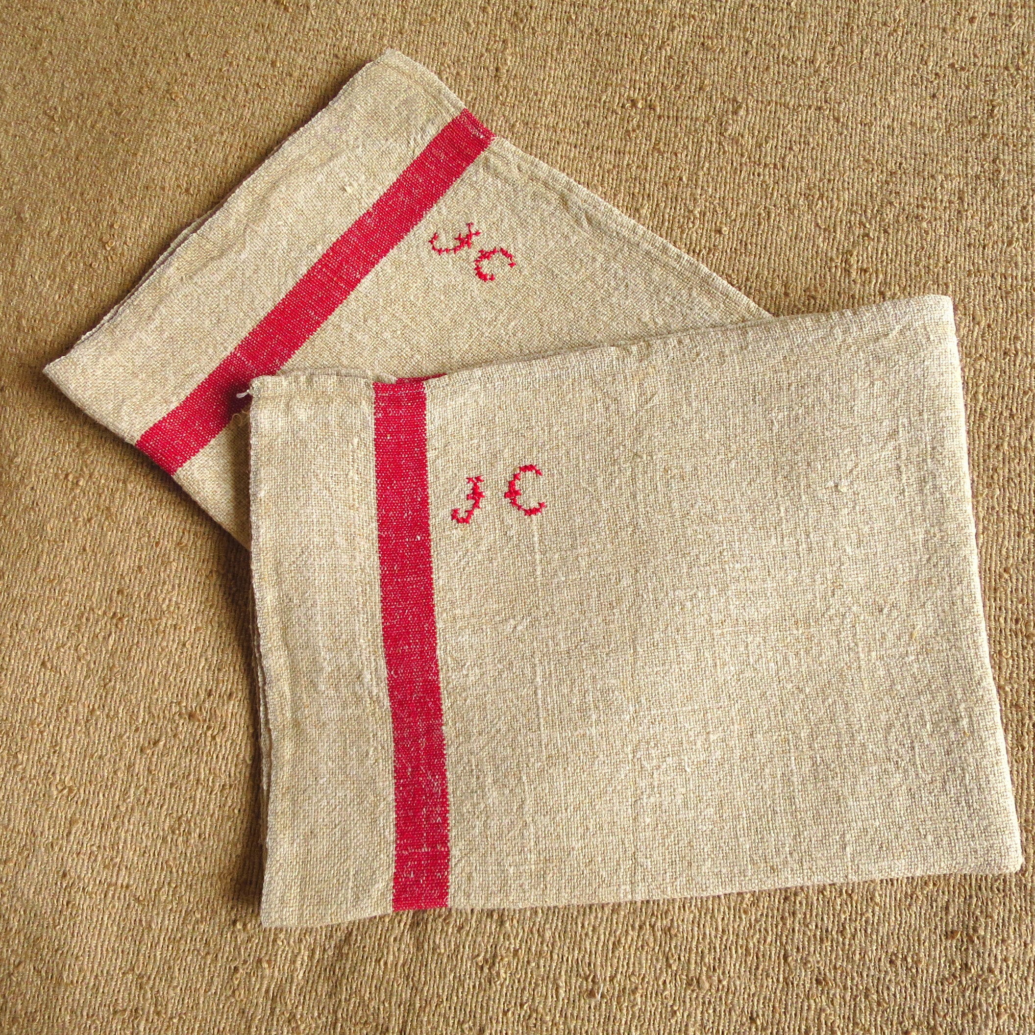 2 Grands Torchons Anciens, Français, Monogrammés Jc