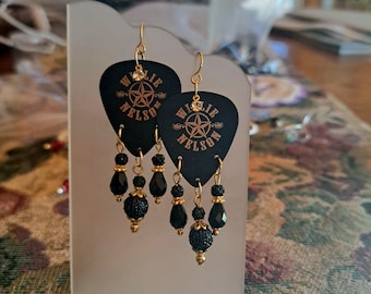 Texas Star Black and Gold Guitar Pick Earrings