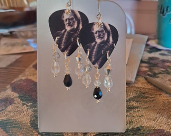 Unique Black and White Guitar Pick Earrings