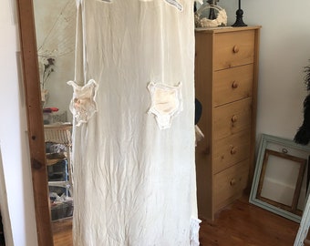 1920's Silk Nightgown Soft Peach Lace Trim and Pockets