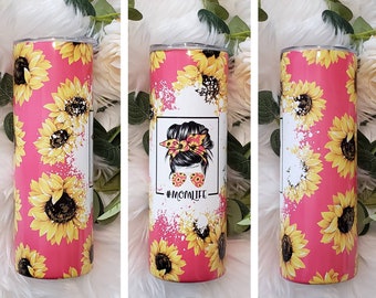 Mom life pink sunflower 20 and 30 oz sublimation tumbler