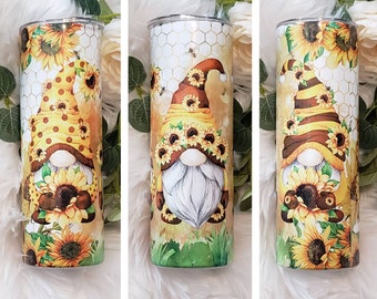 Gnome sunflower shimmering 20 oz tumbler