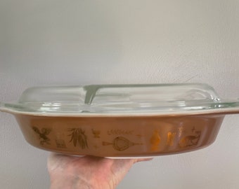 Early American Pyrex || Pyrex Divided Casserole Dish || Early American Pattern || Vintage Pyrex