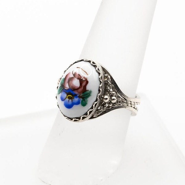 Vintage Adjustable Hand Painted Enamel Russian Rostov Finift Ring