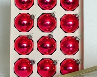 Red Shiny Brite Ornaments Dozen in Original Box (#CH957)