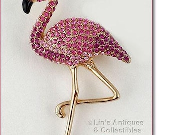 Signed Eisenberg Ice Flamingo Pin Gold Tone Legs (#J1519)