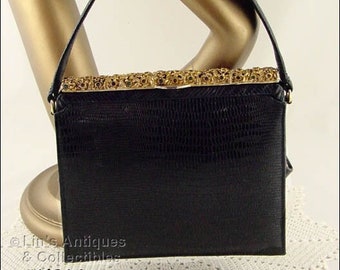 Vintage Meyers Black Handbag with Rhinestones (#HB214)