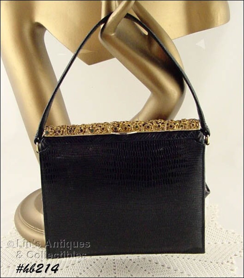 Vintage Meyers Black Handbag with Rhinestones HB214 image 1