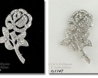 Eisenberg Ice Signed Rhinestone Rose Pin (#J1147)