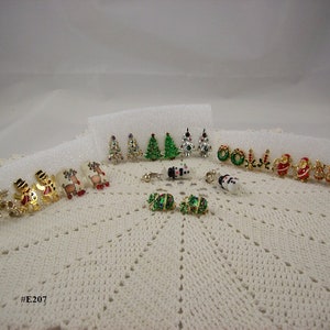 Vintage Christmas Earrings One Dozen Clip Backs (E207)