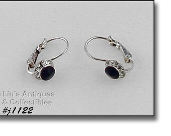 Eisenberg Ice Halo Style Earrings Black and Clear Rhinestones (#J1122)