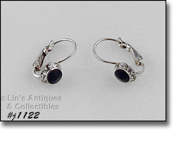 Eisenberg Ice Halo Style Earrings Black and Clear Rhinestones J1122 image 1