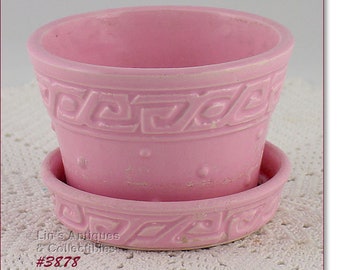 Vintage McCoy Greek Key Pink Flowerpot (#3878)