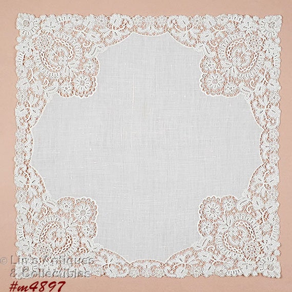 Vintage Lace Edge White Handkerchief (#M4248)