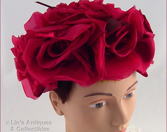 Vintage Red Roses Hat by Leslie James inventory HAT245 Etsy