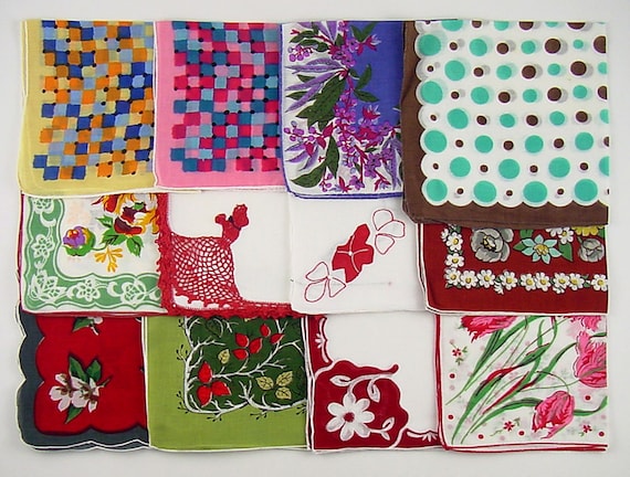 One Dozen Vintage Hankies Hanky Lot Sun Bonnet Sue