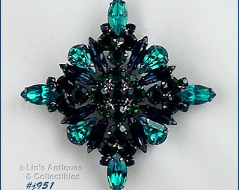 Signed Eisenberg Ice Shades of Green Rhinestone Pin (#J951)