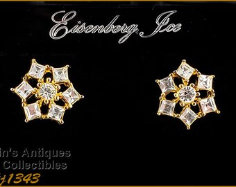 Eisenberg Ice Clear Rhinestone Earrings Gold Tone (#J1343)