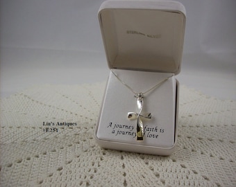 Sale Sterling Silver Cross Pendant with Message in Original Box (#E251)