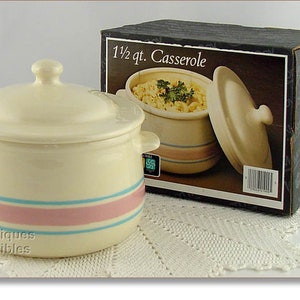 McCoy Pottery Pink and Blue Casserole Mint in Box (#3729)