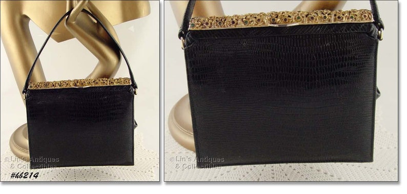 Vintage Meyers Black Handbag with Rhinestones HB214 image 3