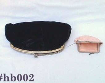 Vintage Black Velvet Evening Bag with Rhinestone Accent (#HB002)