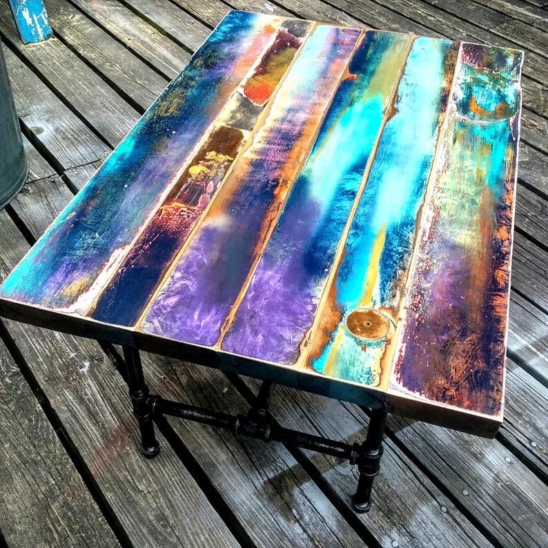 Metallic Painted Coffee Table With Pipe Leg Vintage Door Etsy