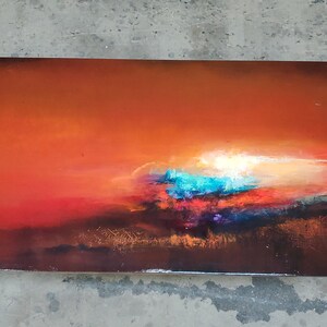 Burnt Orange coffee table, art deco side table, cocktail table, whimsical painted furniture. burnt orange decor, sunset acrylic painting. image 2