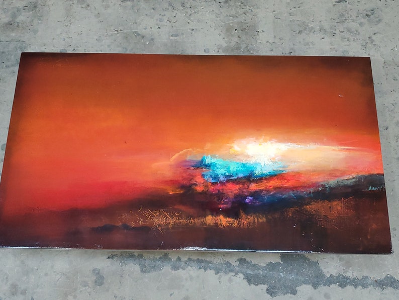 Burnt Orange coffee table, art deco side table, cocktail table, whimsical painted furniture. burnt orange decor, sunset acrylic painting. image 2