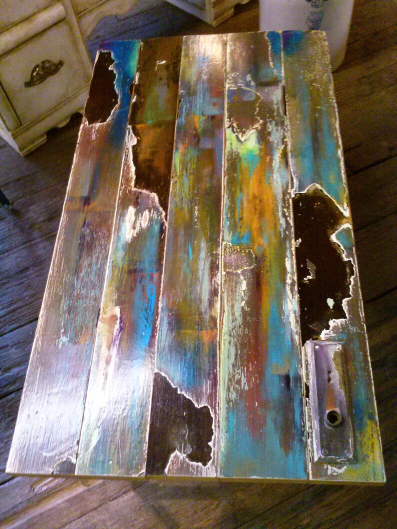 Metallic Painted Coffee Table With Pipe Leg Vintage Door Etsy