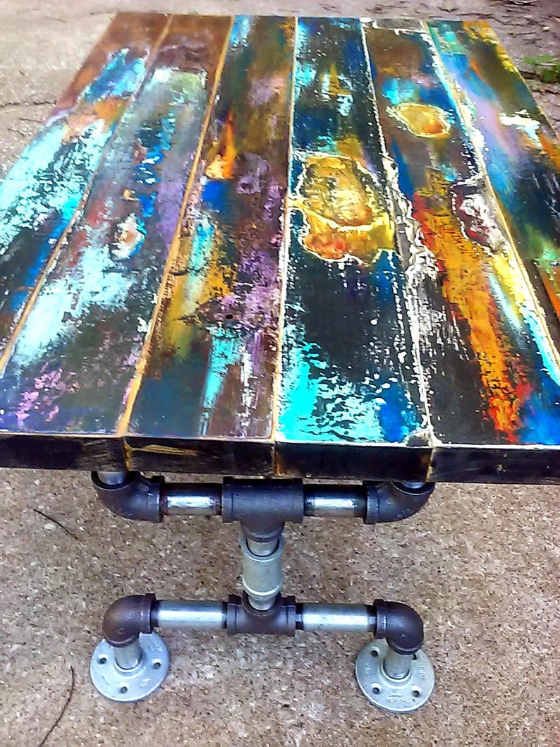 Metallic Painted Coffee Table With Pipe Leg Vintage Door Etsy