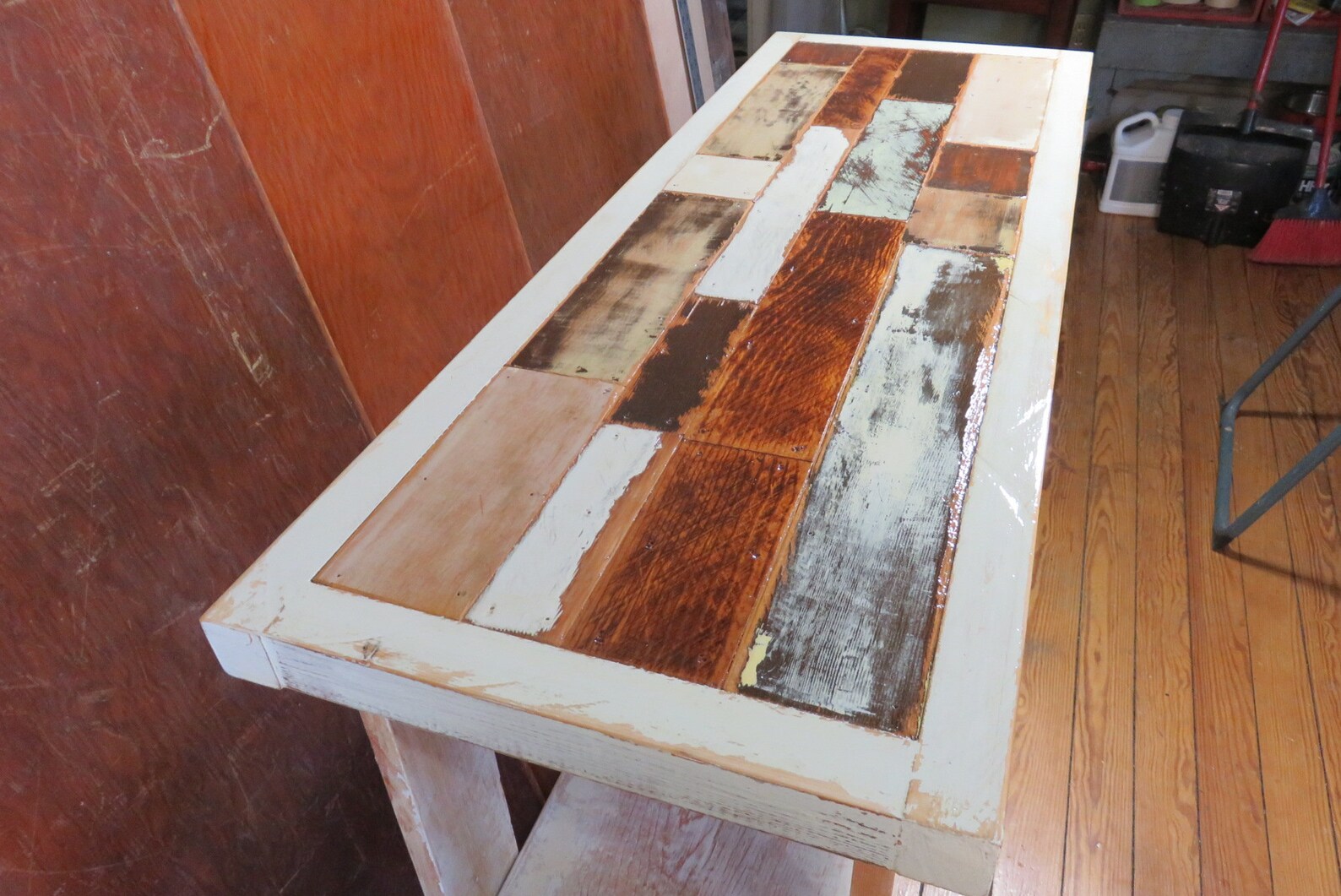 Distressed White Console With Shelves. Barn Wood Entry Table Accent ...