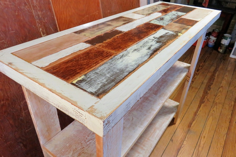 Distressed White Console With Shelves. Barn Wood Entry Table Accent ...