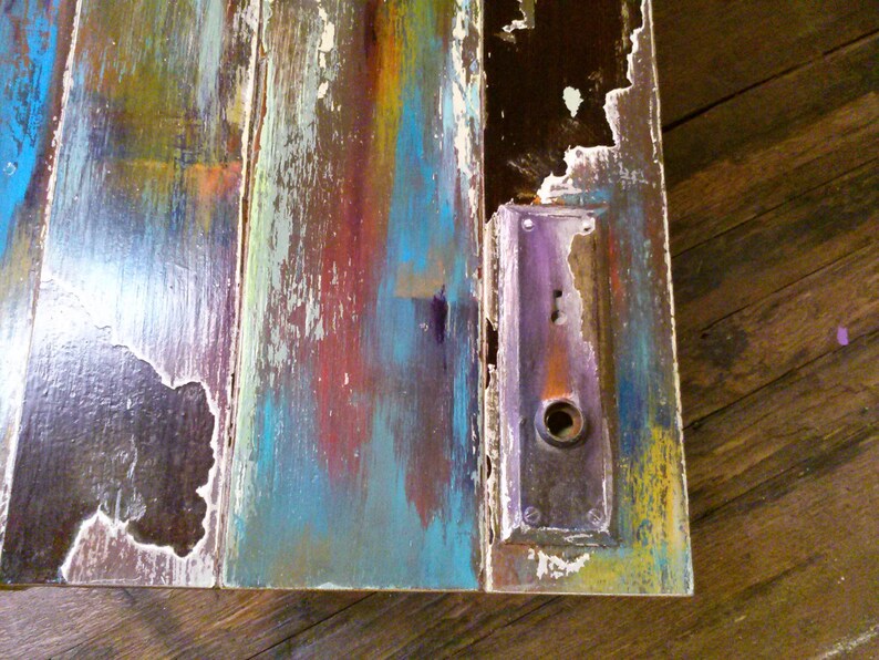 Metallic Painted Coffee Table With Pipe Leg Vintage Door Etsy