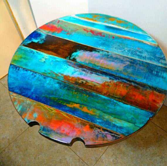 Whimsical Colorful Round Bistro Table Pub Table Dining Etsy