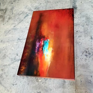 Burnt Orange coffee table, art deco side table, cocktail table, whimsical painted furniture. burnt orange decor, sunset acrylic painting. image 7